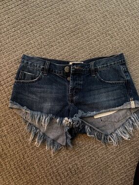 One Teaspoon Frayed Hem Dark Wash Denim Shorts